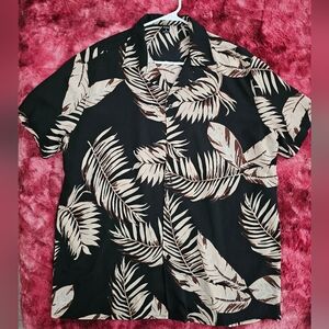 Men's Black and Tan Leaf Print Shirt